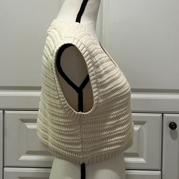 NWOT Line & Dot Cream Cropped Sweater Vest in Cotton Knit Size S - Picture 4 of 8